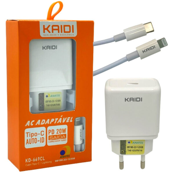CARREGADOR DE CELULAR KAIDI KD-669CL USB-C IPHONE