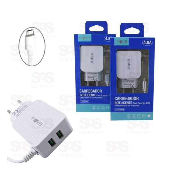 CARREGADOR DE CELULAR INOVA CAR-9009 4.8A V8