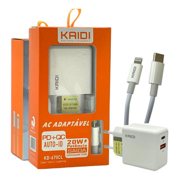 CARREGADOR DE CELULAR KAIDI KD-670CL 20W IPHONE