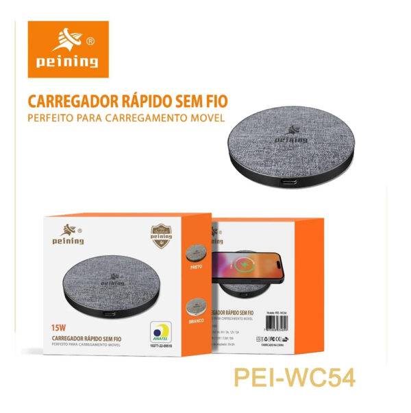 CARREGADOR SEM FIO PEINING PEI-WC54 15W INDUÇÃO